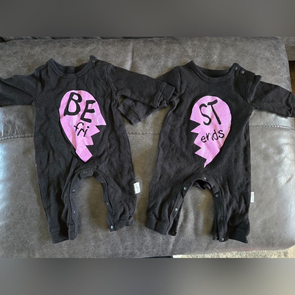 Black and Pink Best Friends Baby Onesies